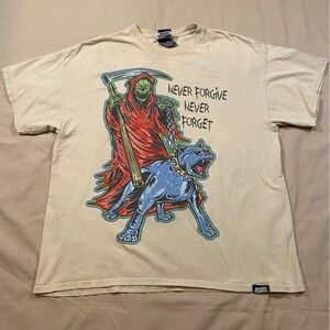 Reaper Short Sleeve Tee - Cream Pitbull Spikes Chain Devil Googly Eyes